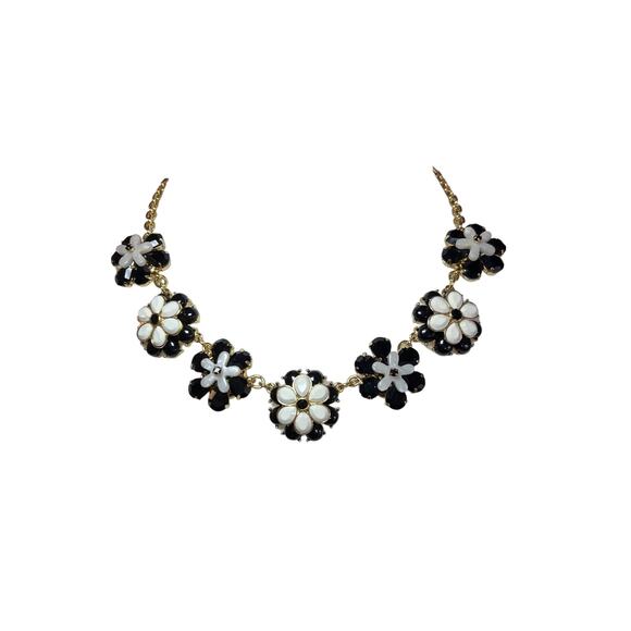 Talbots Black White Gold Floral Statement Necklace 140 - Picture 3 of 16